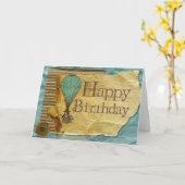 あなた自身の文字を加えて下さい: 熱気の気球の誕生日 カード (黄色い花)