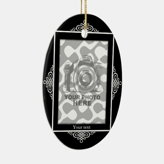 あなた自身の楕円形のオーナメントの黒フレームを作成して下さい セラミックオーナメント (右)