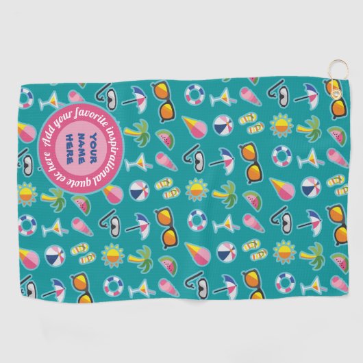 あなた自身の沿岸パターンモノグラムのティール（緑がかった色）を作成して下さい ゴルフタオル (横)