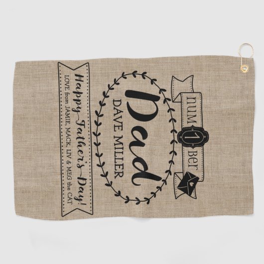 あなた自身の父の日数に1つのパパのモノグラムをして下さい ゴルフタオル (横)