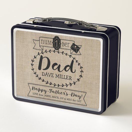 あなた自身の父の日数に1つのパパのモノグラムをして下さい メタルランチボックス (裏面)