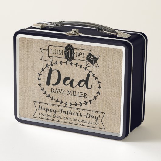 あなた自身の父の日数に1つのパパのモノグラムをして下さい メタルランチボックス (正面)
