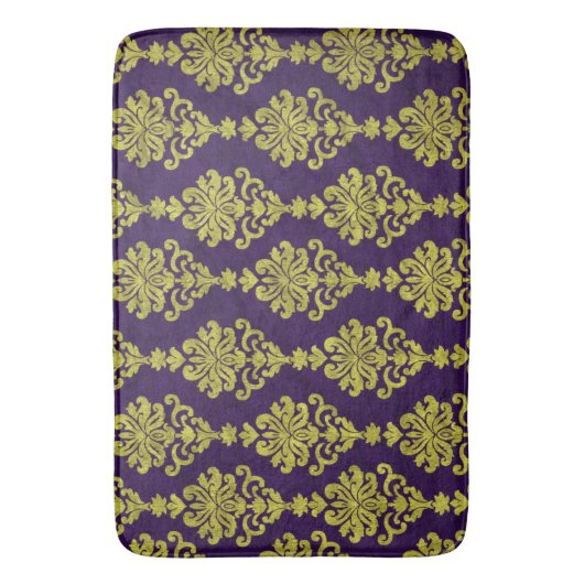 あなた自身の王室のな紫色の金ゴールドのダマスク織を作成して下さい バスマット (正面縦)