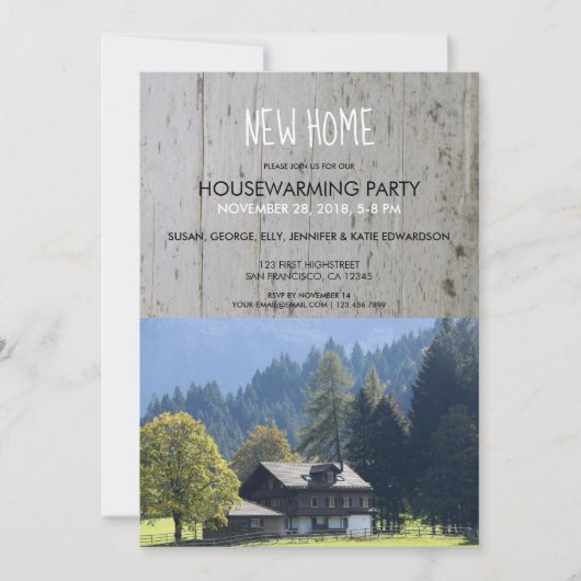 あなた自身の素朴で新しい家の引っ越し祝いパーティーの写真を作成して下さい 招待状 (正面)