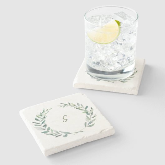 あなた自身の素朴な水彩画の葉のモノグラムを設計して下さい ストーンコースター (横)