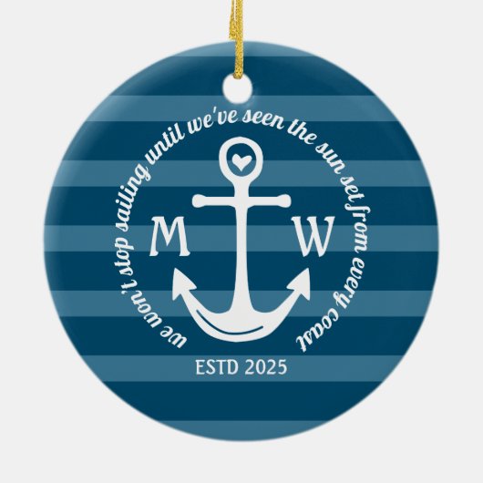 あなた自身の航海のないかりのハートの沿岸ロゴを作成して下さい セラミックオーナメント (裏面)