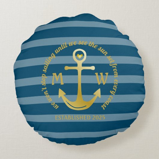 あなた自身の航海のないかりのハートの沿岸ロゴを作成して下さい ラウンドクッション (裏面)