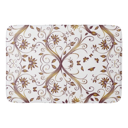 あなた自身の色の変更の紫色の金ゴールドのダマスク織を作成して下さい バスマット (正面)