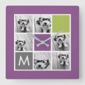 あなた自身のInstagramのコラージュのカスタムのモノグラムを作成して下さい スクエア壁時計 (正面)