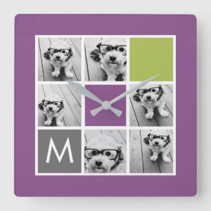 あなた自身のInstagramのコラージュのカスタムのモノグラムを作成して下さい スクエア壁時計