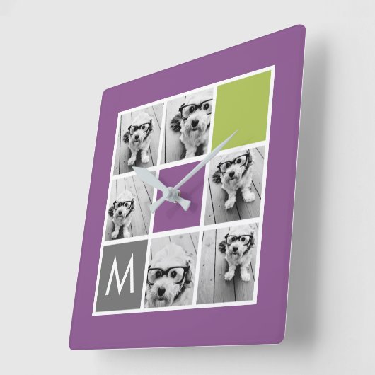 あなた自身のInstagramのコラージュのカスタムのモノグラムを作成して下さい スクエア壁時計 (傾斜)