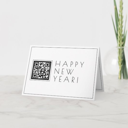 あなた自身のQRコードをアップロード | スタイリッシュな白の新年 カード (正面)