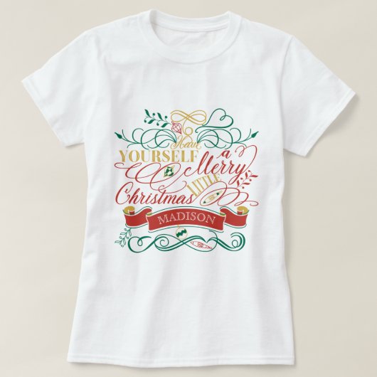 あなた自身をメリーで小さいクリスマスのタイポグラフィ持って下さい Tシャツ (デザイン正面)