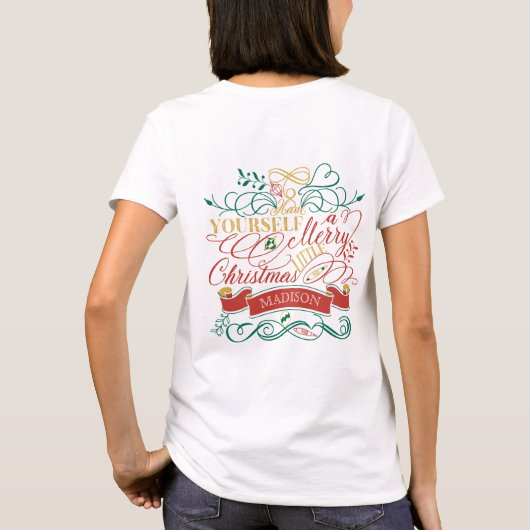 あなた自身をメリーで小さいクリスマスのタイポグラフィ持って下さい Tシャツ (裏面)