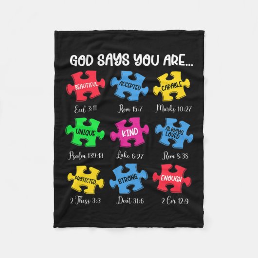 あなた自閉症意識パズル聖句Chris フリースブランケット (正面)