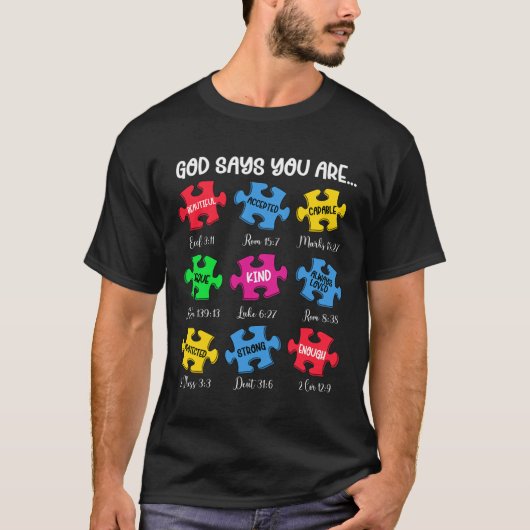 あなた自閉症意識パズル聖句Chris Tシャツ (正面)