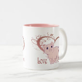 あなた、かわいいピンクのブタおよび渦巻のハートを愛して下さい ツートーンマグカップ (正面右)