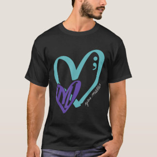 あなた 自殺予防啓発 ティール+パープル ハート Tシャツ