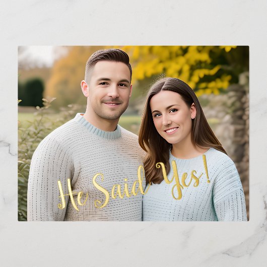「あの人はYesって!」 婚約発表葉書 箔招待状ポストカード (正面)