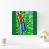 あの木に深紅のマカオが！ スクエア壁時計 (ホーム)