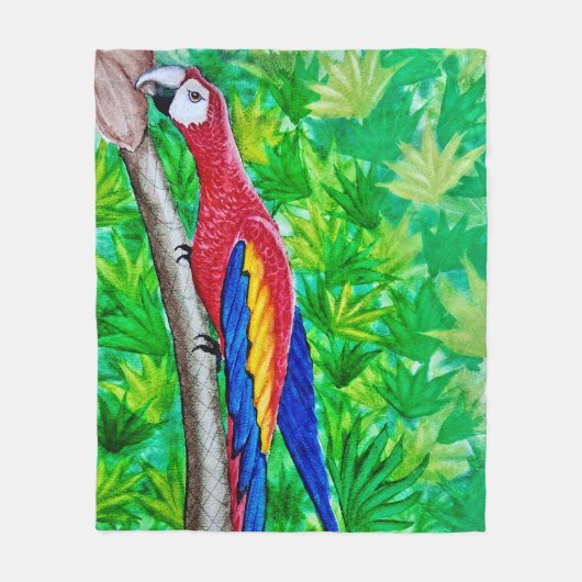 あの木に深紅のマカオが！ フリースブランケット (正面)