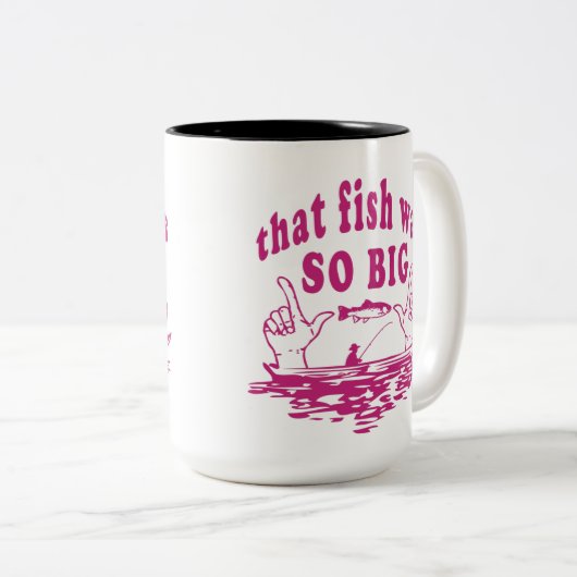 あの魚はとても大きかった-おもしろい魚釣り引用文  ツートーンマグカップ (正面右)
