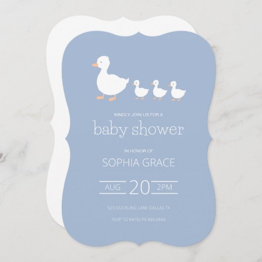 あひるの赤ちゃんのシャワー招待状 (正面/裏面)