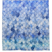 あぶなっかしい水彩画のオーシャンブルーのグリッターの人魚のスケール シャワーカーテン (正面)