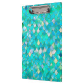 あぶなっかしい水彩画のティール(緑がかった色)のグリッターの金属の人魚のスケール クリップボード (左)