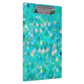 あぶなっかしい水彩画のティール(緑がかった色)のグリッターの金属の人魚のスケール クリップボード (右)