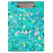 あぶなっかしい水彩画のティール(緑がかった色)のグリッターの金属の人魚のスケール クリップボード (正面)
