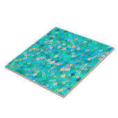 あぶなっかしい水彩画のティール(緑がかった色)のグリッターの金属の人魚のスケール タイル (側面)