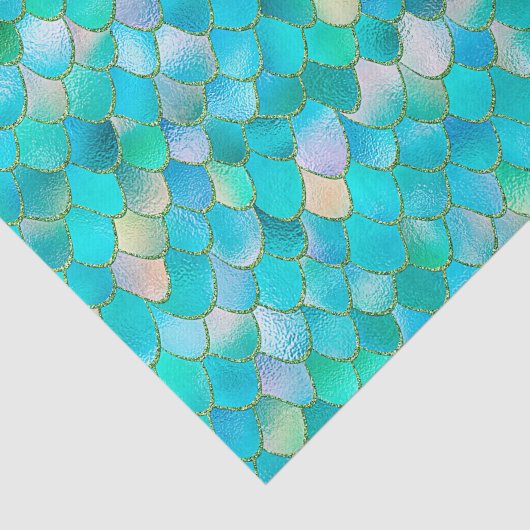 あぶなっかしい水彩画のティール（緑がかった色）のグリッターの金属の人魚のスケール 薄葉紙 (詳細)