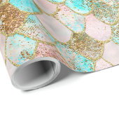 あぶなっかしい水彩画のパステル調のグリッターの人魚のスケール ラッピングペーパー (ロールコーナー)