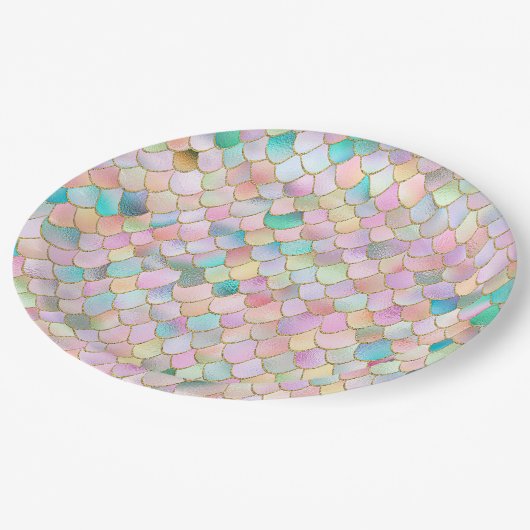 あぶなっかしく粋な虹の女の子の金属の人魚のスケール ペーパープレート (アングル)