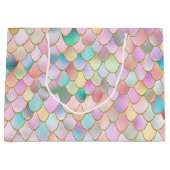 あぶなっかしく粋な虹の女の子の金属の人魚のスケール ラージペーパーバッグ (正面)