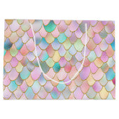 あぶなっかしく粋な虹の女の子の金属の人魚のスケール ラージペーパーバッグ (裏面)