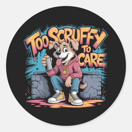 あまりにもスクラフィ気にーで通りドッグおもしろいグラフィティアート ラウンドシール (正面)