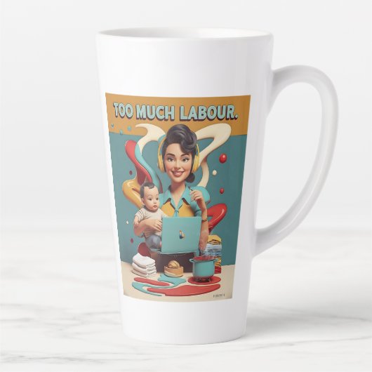 あまりにも多くの労働 – レトロフェミニストタイヤデザイン カフェラテマグ (右)