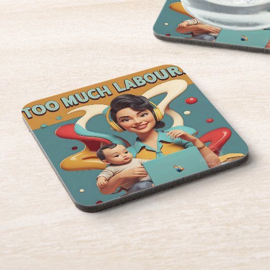 あまりにも多くの労働 – レトロフェミニストタイヤデザイン コースター (左側)