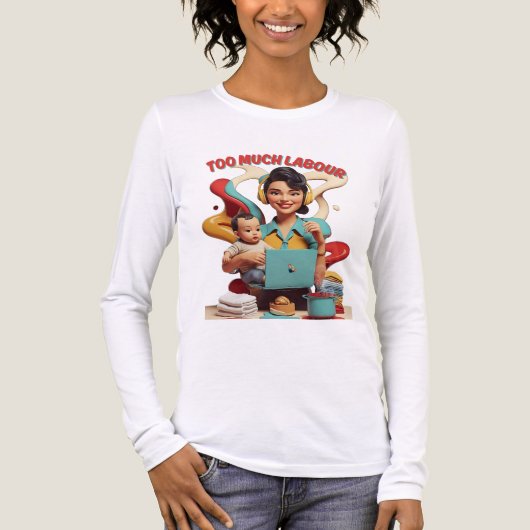 あまりにも多くの労働 – レトロフェミニストタイヤデザイン トライブレンドTシャツ (正面)