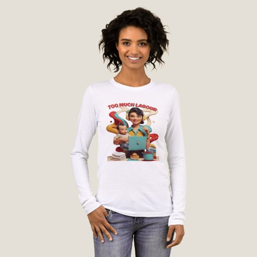 あまりにも多くの労働 – レトロフェミニストタイヤデザイン トライブレンドＴシャツ (正面全体)