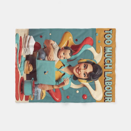 あまりにも多くの労働 – レトロフェミニストタイヤデザイン フリースブランケット (正面(横))