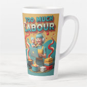 あまりにも多くの労働 – レトロフェミニスト風刺アート カフェラテマグ (右)