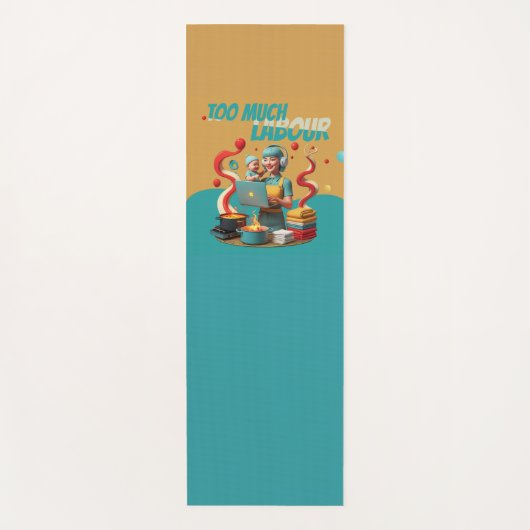 あまりにも多くの労働 – レトロフェミニスト風刺アート ヨガマット (正面)