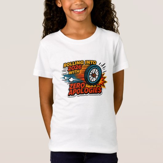 “あやまるな” 2026年へ向かう車椅子 Tシャツ (正面)