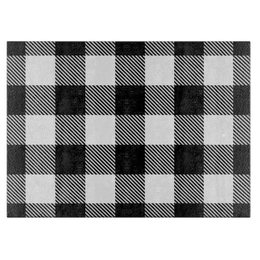 あや織りが付いている白黒のバッファローの格子縞 カッティングボード (正面)