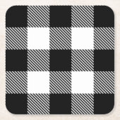 あや織りが付いている白黒のバッファローの格子縞 スクエアペーパーコースター (正面)