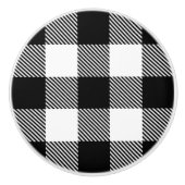 あや織りが付いている白黒のバッファローの格子縞 セラミックノブ (正面)