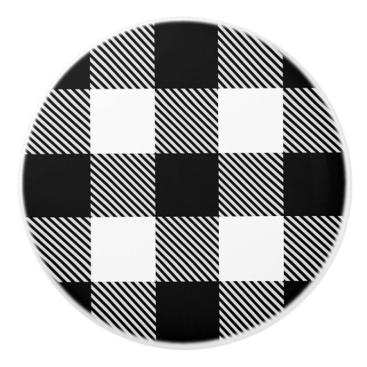 あや織りが付いている白黒のバッファローの格子縞 セラミックノブ (正面)